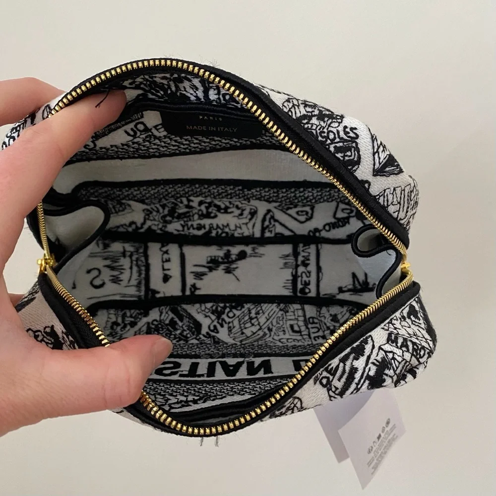 NWT Christian Dior Made in Italy Black White Plan de Paris Pouch Makeup Bag - Picture 11 of 16